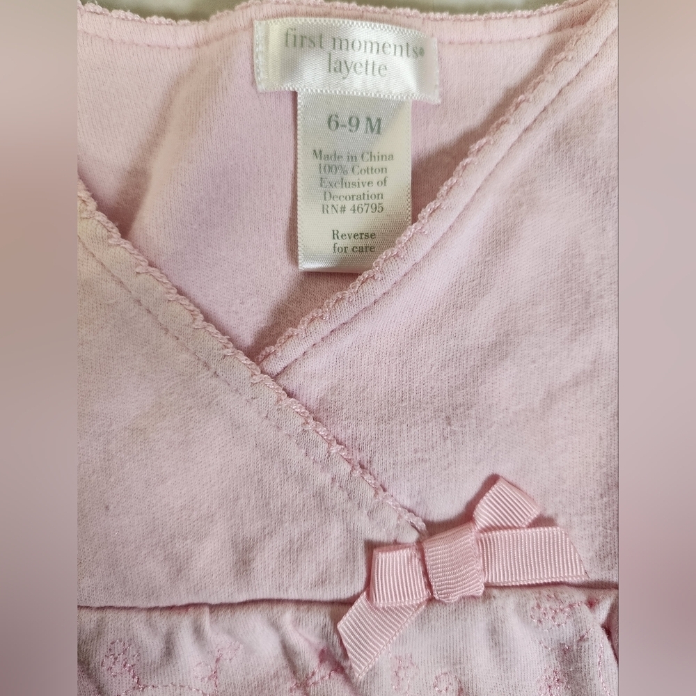 Gorls 6-9 Month Pink Baby Romper with Bow Detail - Picture 2 of 2